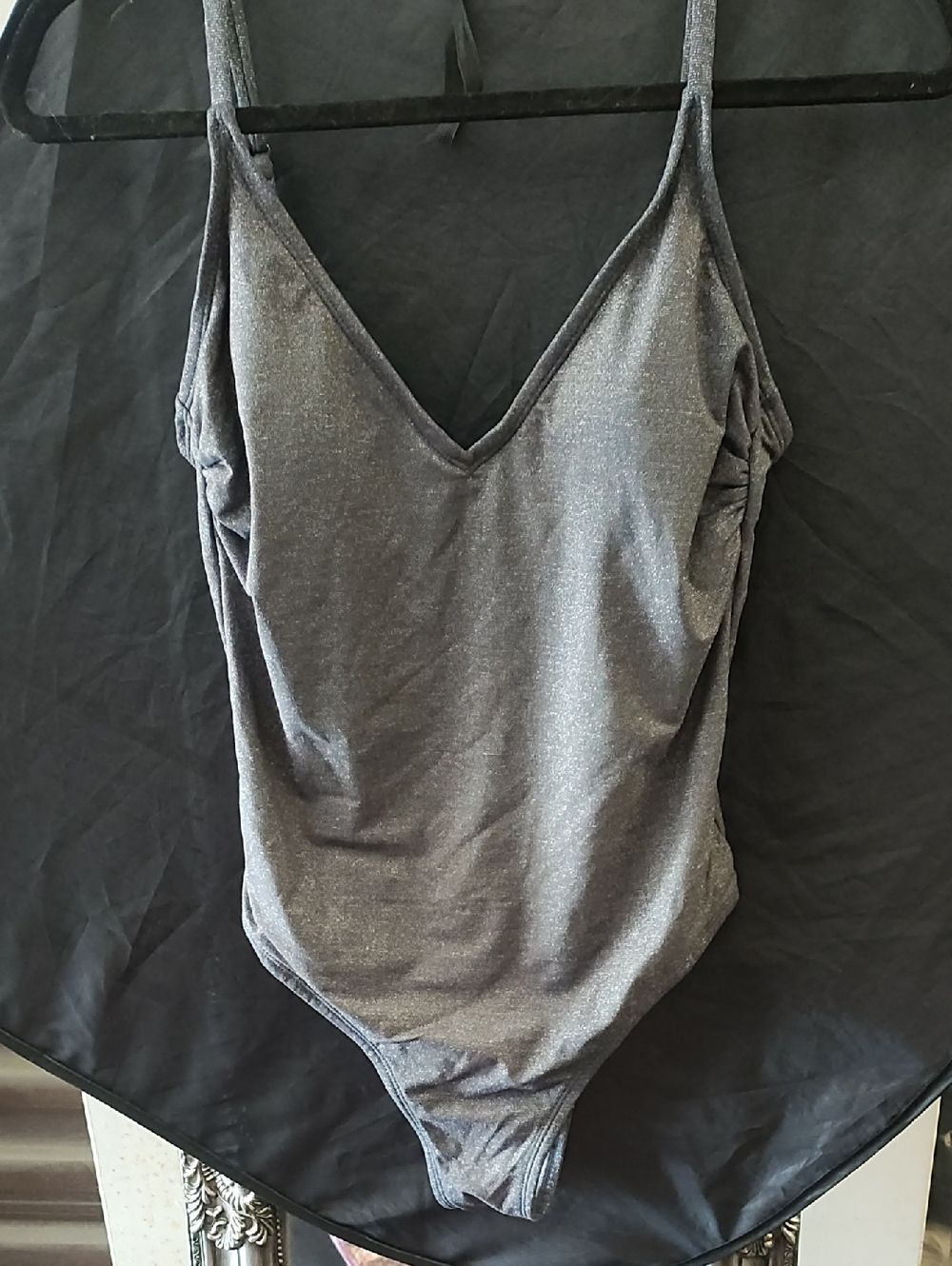 Kona Sol Sparkle Charcoal V-Neck One-Piece Swimsuit